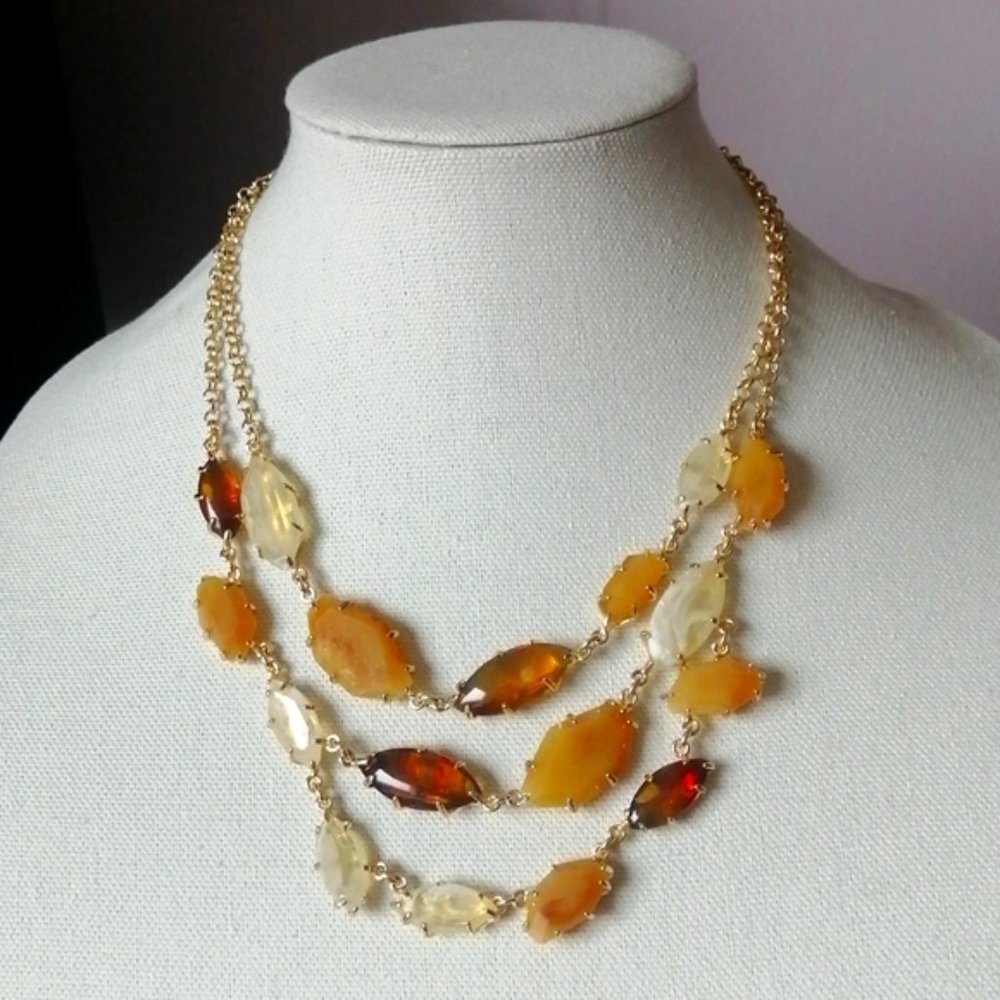 Vintage 1970s Talbots Faux Amber Gold Statement Necklace
